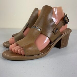 Barbara Barbieri Leather Block Heel Slingback Sandals Brown Women 7 Made Italy